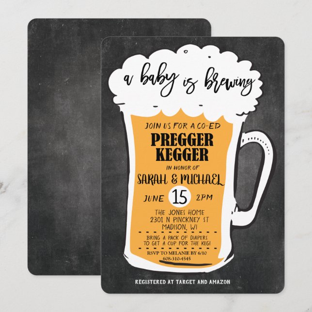 Gravid Kegger Öl Baby Shower Inbjudan (Fram/baksida)