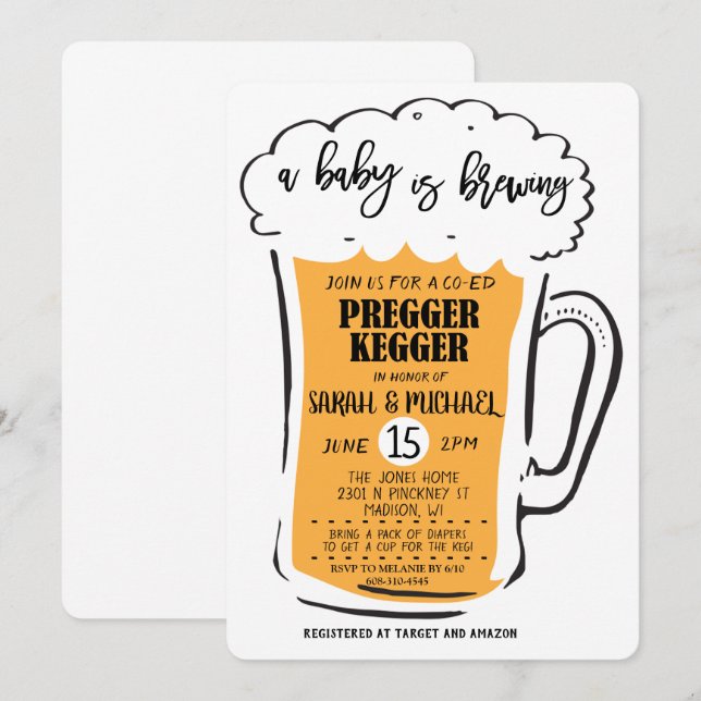 Gravid Kegger Öl Baby Shower Inbjudan (Fram/baksida)