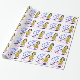 Gravid kvinna- & babyflaskor som slår in papper presentpapper