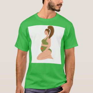 Gravid kvinna i rödhåriget på baddräkt t shirt