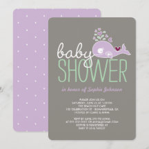 Gravid Lilac Mamma Whale Girl Baby Shower Inbjudan