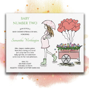 Gravid mamma 2:a barnets Sprinkle Shower via post Inbjudan Vykort