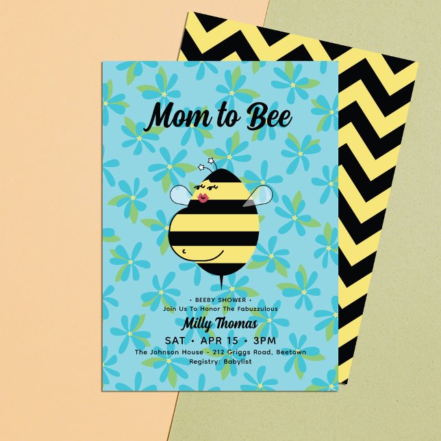 Gravid mamma bee tealblommig babyfirande inbjudningar (Skapare uppladdad)