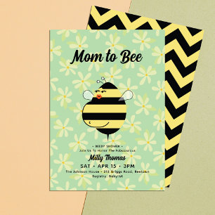 Gravid mamma bin gul blommig baby shower inbjudningar