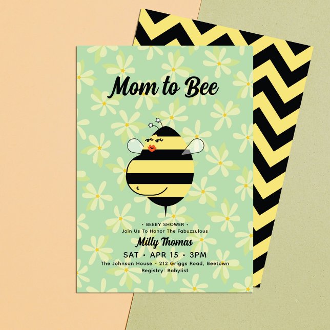 Gravid mamma bin gul blommig baby shower inbjudningar (Skapare uppladdad)
