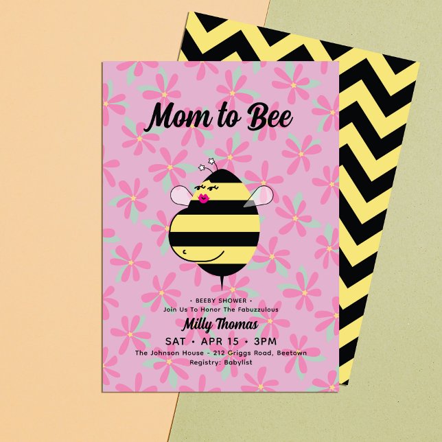 Gravid mamma bin rosa blommig baby shower inbjudningar (Skapare uppladdad)
