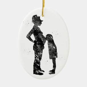 Gravid mamma med dotter julgransprydnad keramik