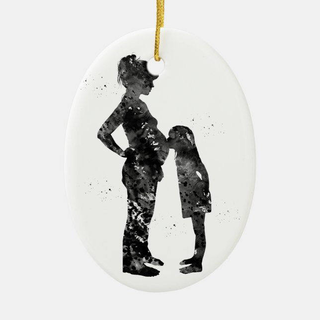 Gravid mamma med dotter julgransprydnad keramik (Framsidan)
