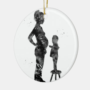 Gravid mamma med son julgransprydnad keramik