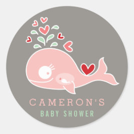 Gravid Mamma Rosa Whale Girl Baby Shower Sticker Runt Klistermärke