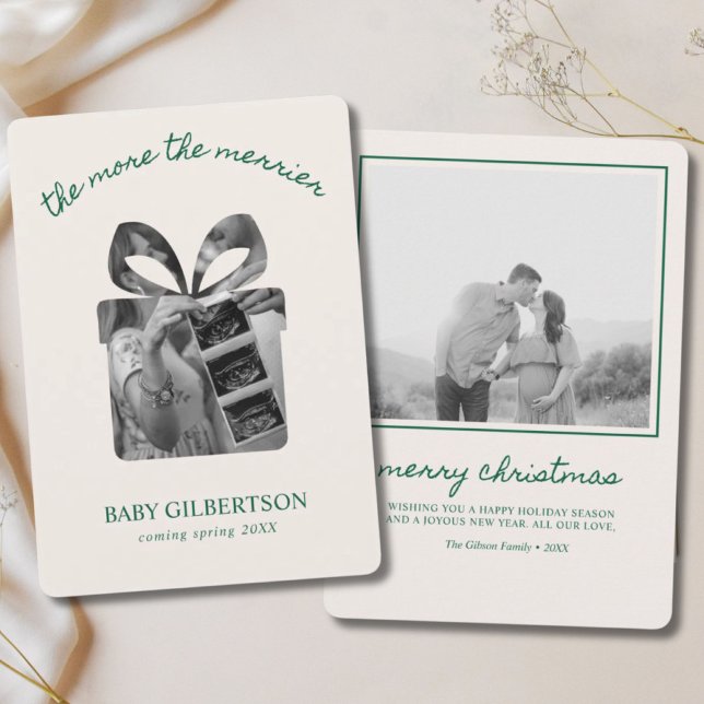 Gravid Meddelande om julkort Modern Grönt (Pregnancy Announcement Christmas Card Modern Green
)