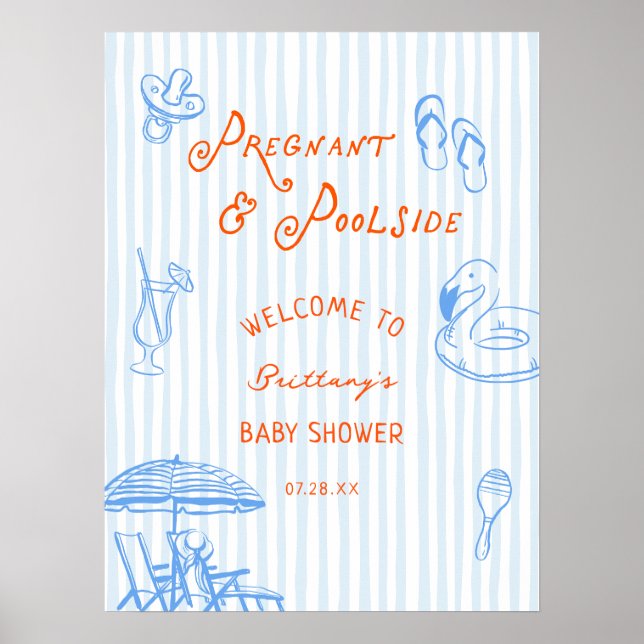 Gravid och poolparty - välkomstskylt för baby show poster (Framsidan)