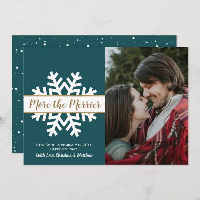 Gravid om Teal White Photo jul Meddelande (Fram/baksida)