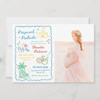 Gravid & pool vid poolen sommar baby shower foto inbjudningar