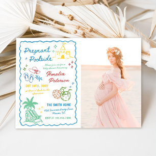 Gravid & pool vid poolen sommar baby shower foto inbjudningar