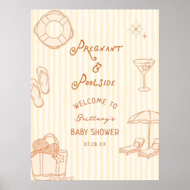 Gravid & Poolparty Baby Shower Välkomstbrev Tryckb Poster (Framsidan)