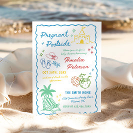 Gravid & poolparty vid poolen Sommar baby shower Inbjudningar