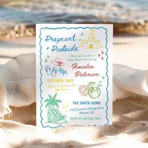 Gravid & poolparty vid poolen Sommar baby shower Inbjudningar