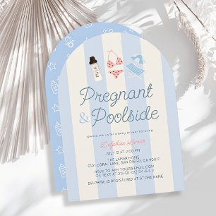 Gravid & Poolside Blå Randig Flick Baby Shower Inbjudningar