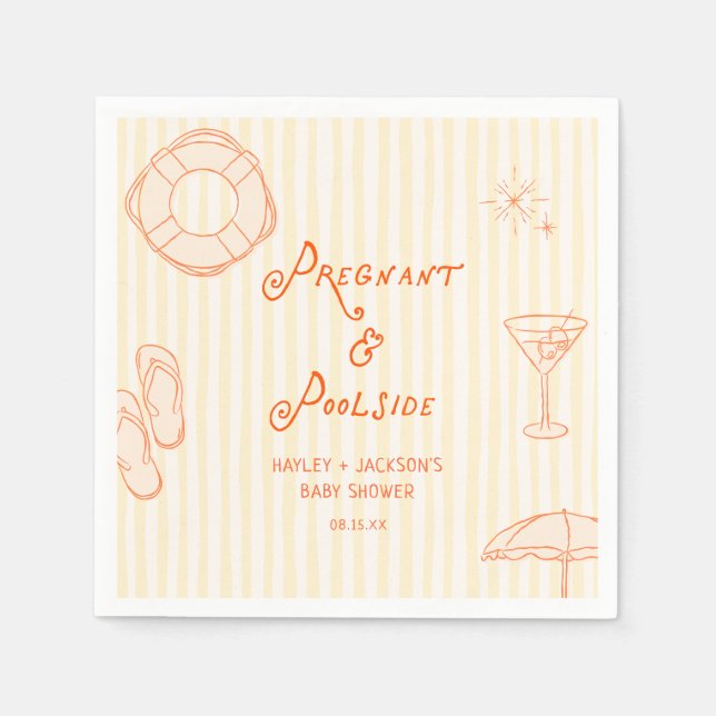 Gravid poolside gul baby shower pappersservett (Framsidan)