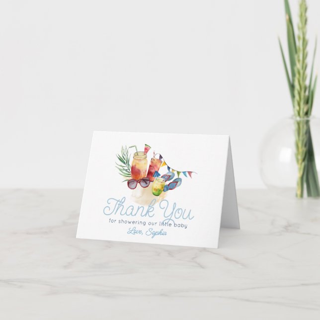 Gravid & Poolside Pojke Baby Shower Tack Kort (Framsida)