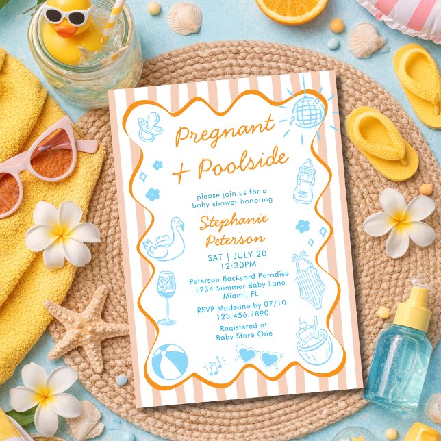 Gravid & Poolside Poolparty Sommar Baby Shower Inbjudningar (Skapare uppladdad)