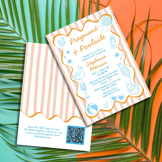 Gravid & Poolside Sommar Babyshower QR-kod Inbjudningar (Skapare uppladdad)