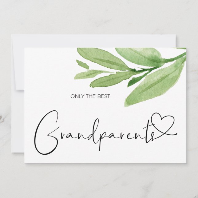 Gravid Reveal Grandföräldrar Nyfödd bebis Greenery Kort (Framsida)