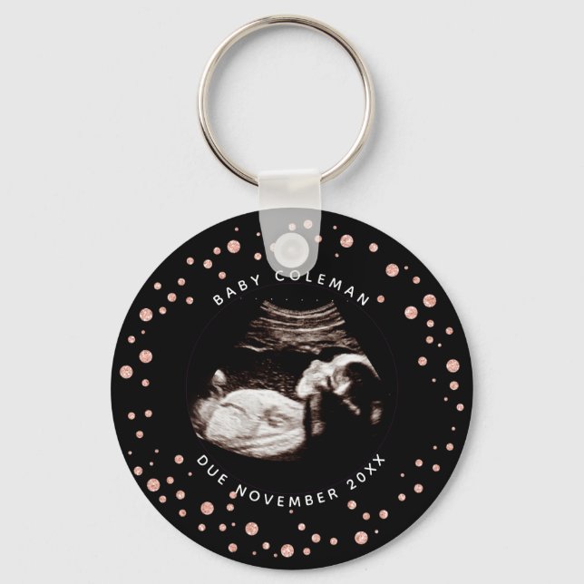 Gravid Rosa Glitter Sonogram Ultrasound Photo Nyckelring (Framsida)
