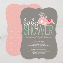 Gravid Rosa Whale Twin Girls Baby Shower Inbjudan