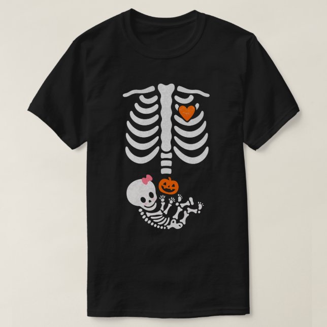 Gravid Skeleton Ribage Flicka Cute Halloween T Shirt (Design framsida)