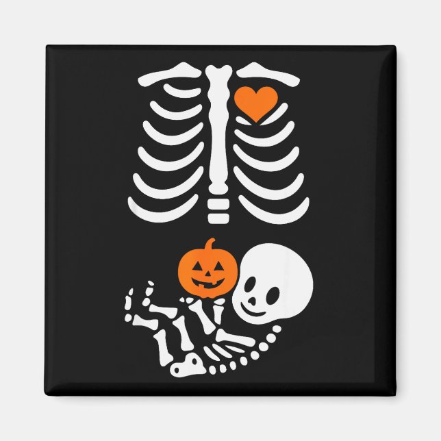 Gravid skelett babykulle rolig Halloween-tröja Magnet (Framsidan)