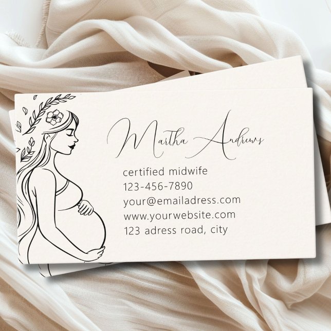 Gravida kvinnor Modern Line Art | Midfru Doula Visitkort (Pregnant Woman-simpel-modern business card)