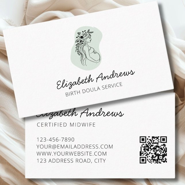 Gravida kvinnor-simpelmodernt affärskort visitkort (Pregnant Woman Illsutration Boho-simpel-modern Business Cards
)