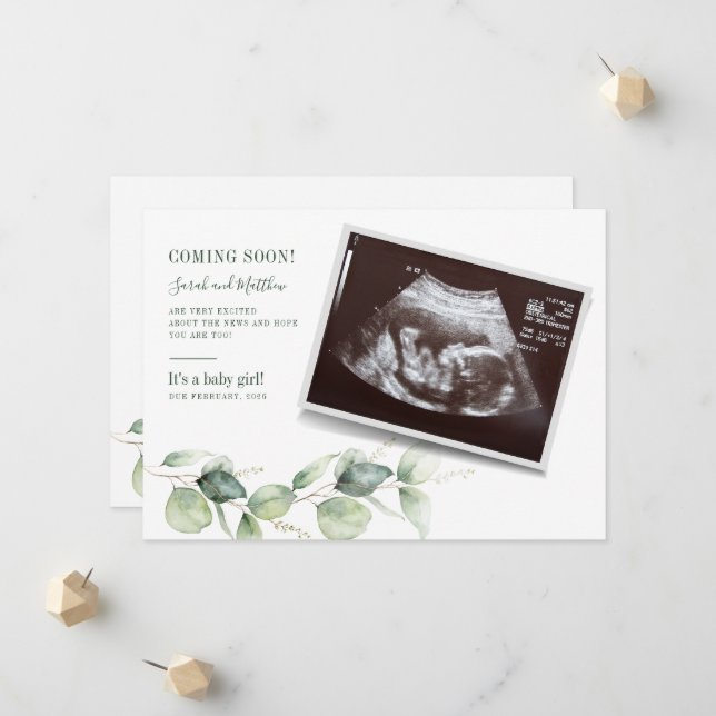 Graviden Botaniska Baby Reveal Eucalyptus Meddelande (Fram/Back In Situ)