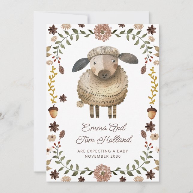 Graviden Cute Watercolor Sheep Meddelande (Framsida)