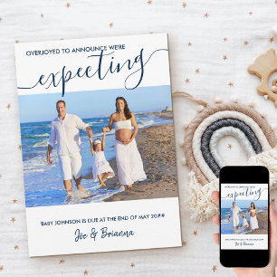 Graviden Foto och Elegant Script Blue Meddelande