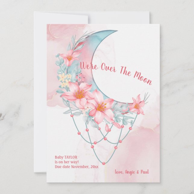 Graviden Måne Blommigt Inbjudningar (Framsida)