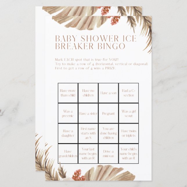 Gravidens babyvisningsprogram - Bingo Shower-spel (Fram/baksida)