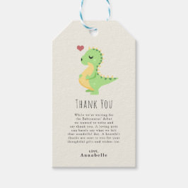 Gravidisaurus Söt Dinosaurie Bebis Babyshower Tack Presentetikett