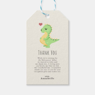 Gravidisaurus Söt Dinosaurie Bebis Babyshower Tack Presentetikett