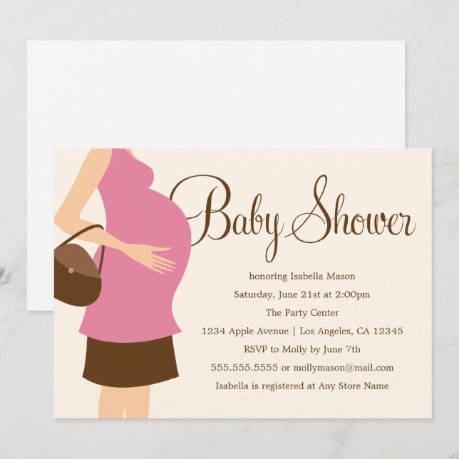 Graviditet Belly - Rosa | Baby Shower Inbjudan (Fram/baksida)