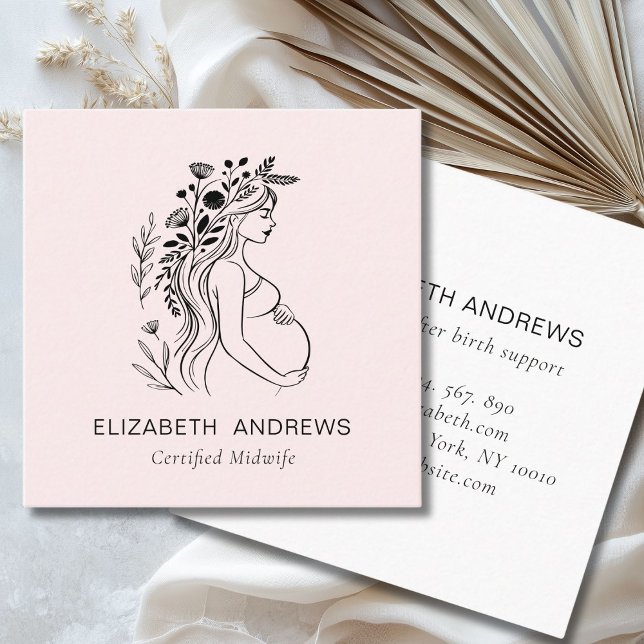 Graviditet Illustration av kvinnor | Doula Midfru Fyrkantigt Visitkort (Pregnant Woman Illustration | Doula Midwife Square Business Card)