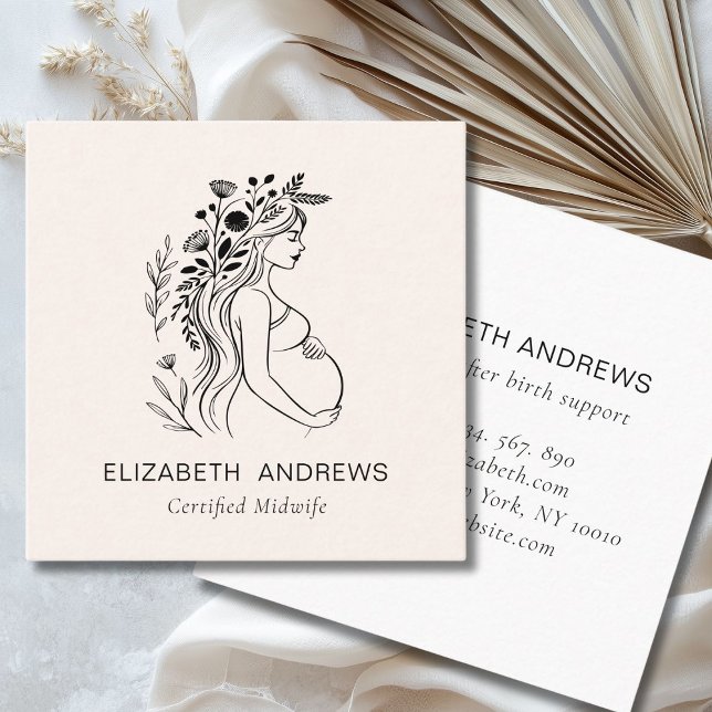 Graviditet Illustration av kvinnor | Doula Midfru Fyrkantigt Visitkort (Pregnant Woman Illustration | Doula Midwife Square Business Card)
