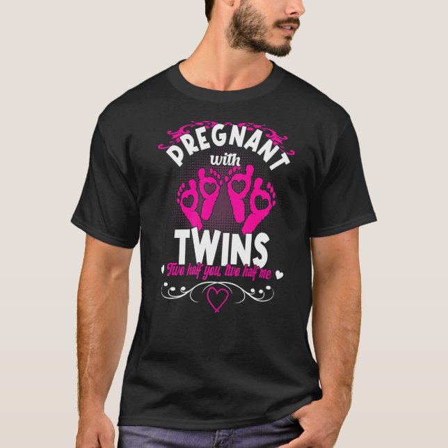 Graviditet med Twillingar Rosa Flickans Gravid T Shirt (Framsida)