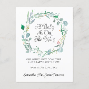 Graviditetsannonsering Rosa Grön Blommig Krans Meddelande Vykort