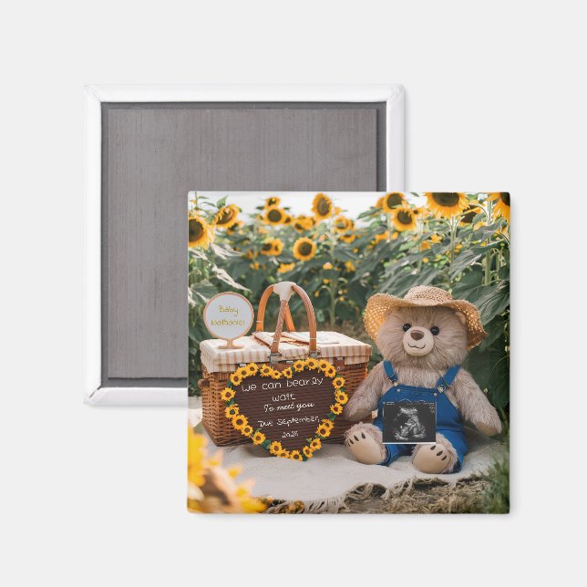 Graviditetsannonsering Solros teddy baby reveal Magnet (Front/Back)