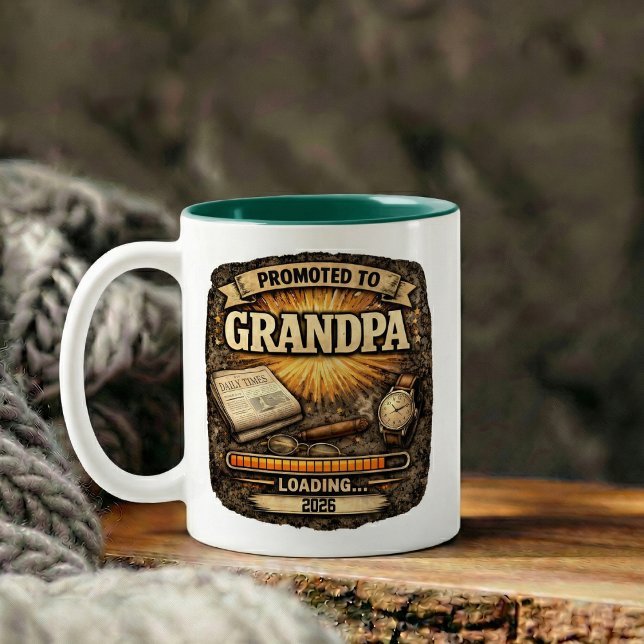 Graviditetspresent till farfar Två-Tonad mugg (Pregnancy Announcement Gift for Grandpa Two-Tone Coffee Mug)