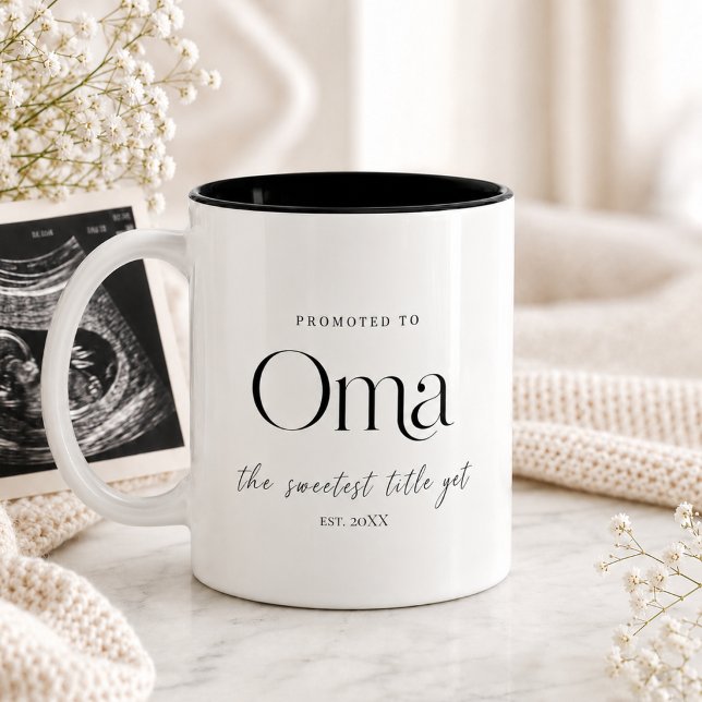 Graviditetspresent till mormor Två-Tonad mugg (Pregnancy Announcement Gift for Oma Two-Tone Coffee Mug)