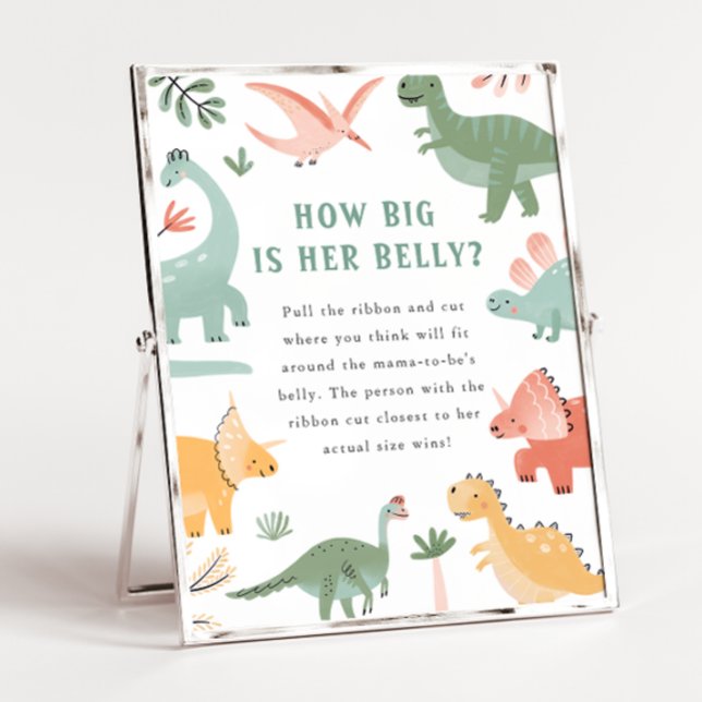 Gravidskylt för Baby Shower Poster (Dinosaur Baby Shower How Big Is Her Belly? Game Sign by Painted Paperie)